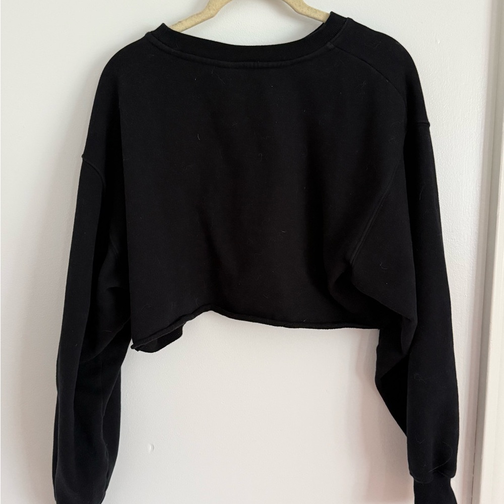 Aritzia Tna Cozy Fleece Mega Cut-Off Sweatshirt - Black (Size 1)